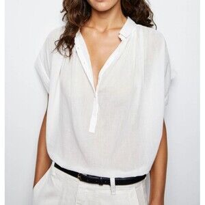 Nili Lotan Normandy Shirt Tunic Top Kimono Oversized White Solid Cotton M 286793